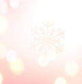 Winter holiday snow flake pink background, bokeh