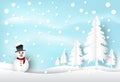 Winter holiday snow and snowman with blue sky background. Christ