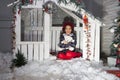 Winter holiday and vacation. kid in french beret with bear toy. child enjoy christmas composition. happy childhood