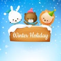 Winter holiday on wooden sign and snow fall 001 Royalty Free Stock Photo