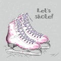 Winter holidays card with ice skates cartoon sketch. Hand draw vector illustration Royalty Free Stock Photo