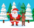 Winter Holidays Characters Santa And Reindeer