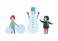 Winter Holidays Children Playing Outdoor Vector Royalty Free Stock Photo