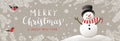 Winter holidays or Christmas background with snowman and snowflakes. Winter horizontal banner design