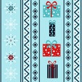 Winter holidays christmas birthday vertical seamless pattern with gift boxes and snowflakes