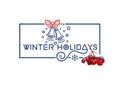 Winter holidays. Christmas logo design with rowan branch and hol