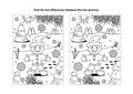 Find the differences visual puzzle and coloring page with gingerbread man Royalty Free Stock Photo