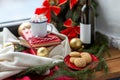 christmas treats and decorations on window sill