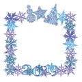 Snowflake Square Wreath with 2019 Digits and Winter Symbols. Royalty Free Stock Photo