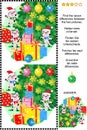 Winter holidays find the differences picture puzzle with pigs, gifts, christmas tree