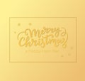 Winter holidays greeting card design with Christmas and New Year lettering, frame and background of golden foil. Royalty Free Stock Photo