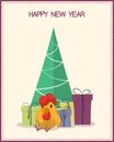 Winter holidays greeting cards with Christmas tree, gift boxes and Rooster Royalty Free Stock Photo