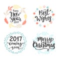 Winter holidays hand lettering set, isolated on white Royalty Free Stock Photo