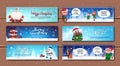 Winter Holidays Horizontal Banners With Cartoon Characters Merry Christmas And Happy New Year Cards Royalty Free Stock Photo