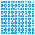 100 winter holidays icons set blue Royalty Free Stock Photo