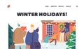 Winter Holidays Landing Page Template. Happy Family Characters Meeting Grandparents for Christmas Vector Illustration