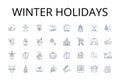 Winter holidays line icons collection. Christmas season, Yuletide, Festive season, Holiday season, Advent, Hanukkah