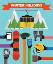 Winter Holidays modern Flat background with hand . Royalty Free Stock Photo