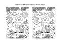 Find the differences visual puzzle and coloring page with magical candy cane