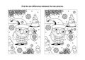 Find the differences visual puzzle and coloring page with holiday owls Royalty Free Stock Photo