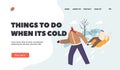 Winter Holidays Outdoors Fun Landing Page Template. Man Pull Sled with Sitting Girl. Wintertime Activity. Happy Couple
