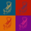 Winter holidays pattern with ice skates cartoon sketch. Red and blue Ice hockey skates. Vector illustration with sports equipment