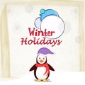 Winter holidays poster with penguine.