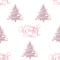 Winter holidays seamless background with Christmas tree and hand Royalty Free Stock Photo