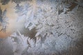 Winter Holidays Season Fantasy World Concept: Colorful Macro Image Of A Frosty Window Glass Natural Ice Patterns With Copy Space Royalty Free Stock Photo