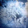 Winter Holidays Season Fantasy World Concept: Colourful Macro Image Of A Frosty Window Glass Natural Ice Patterns With Copy Space Royalty Free Stock Photo