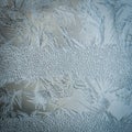 Winter Holidays Season Fantasy World Concept: Macro Image Of A Frosty Window Glass Natural Ice Patterns With Copy Space. Royalty Free Stock Photo