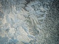 Winter Holidays Season Fantasy World Concept: Macro Image Of A Frosty Window Glass Natural Ice Patterns With Copy Space Royalty Free Stock Photo