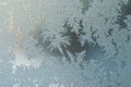 Winter Holidays Season Fantasy World Concept: Macro Image Of A Frosty Window Glass Natural Ice Patterns With Copy Space