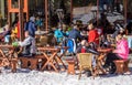 Winter holidays at the ski resort Bukovel in the Carpathian mountains, Ukraine Royalty Free Stock Photo