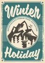 Winter holidays travel destinations, retro poster design