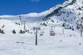 Chairlift in Snow forest and mountains for a ski typical resort wellness winter