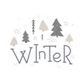 Winter Holidays vector. Forest snow postcard graphic design element