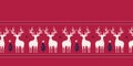 Winter Holidays Vector Seamless Border, White Hand-Stamped Deers, Fir Trees, Horizontal Stitch Stripes on Red Background Royalty Free Stock Photo