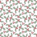 Winter holly and berries seamless pattern