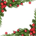 Winter Holly Berry Mistletoe Ivy Fir Christmas Bauble Background