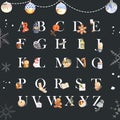 Winter home alphabet design with pumpkin, candle holder watercolor illustration Royalty Free Stock Photo