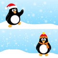 Winter horizontal banners with penguins. Royalty Free Stock Photo