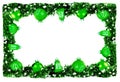 Winter horizontal card, frame with green glossy balls and garland