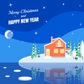 Winter horizontal landscape banner Flat style Royalty Free Stock Photo