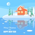 Winter horizontal landscape banner Flat style Royalty Free Stock Photo