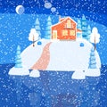 Winter horizontal landscape banner Flat style Royalty Free Stock Photo