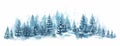 Winter horizontal landscape with snowy background. Watercolor vector Illustration on white background. Blue forest in Royalty Free Stock Photo