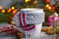 Winter hot drink christmas background.Holiday cocoa cup home gingerbread cookie on a table. Xmas beverages concept.New year cocoa Royalty Free Stock Photo