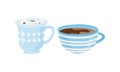 Winter Hot Drinks with Hot Chocolate in Mug with Marshmallow Vector Set