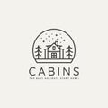 Winter hotel cabin minimalist line art badge logo